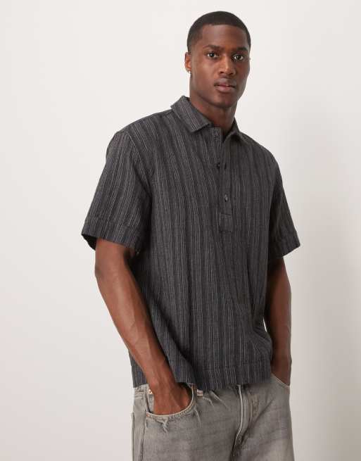 Abercrombie & Fitch short sleeve linen mix button shirt in black