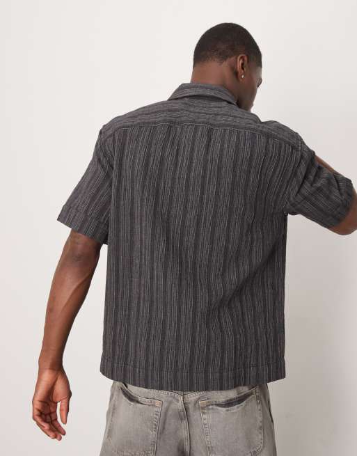 Abercrombie & Fitch short sleeve linen mix button shirt in black, 2 of 4