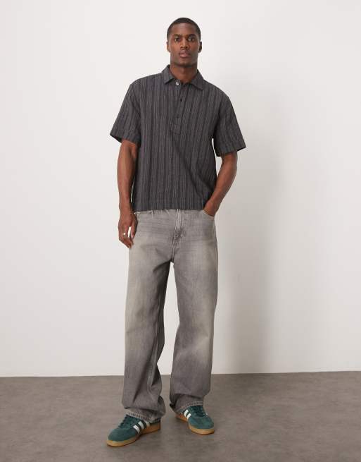 Abercrombie & Fitch short sleeve linen mix button shirt in black, 3 of 4