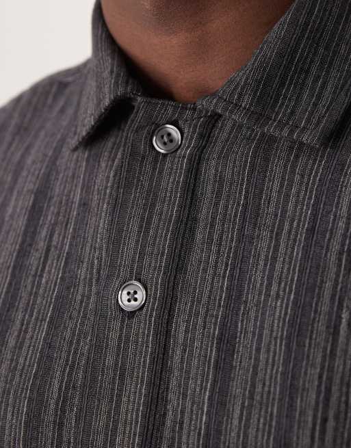 Abercrombie & Fitch short sleeve linen mix button shirt in black, 4 of 4