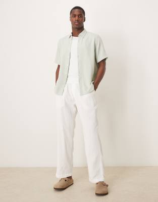 Abercrombie & Fitch Short Sleeve Linen Mix Shirt In Green