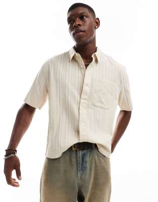 short sleeve linen shirt in beige-Neutral