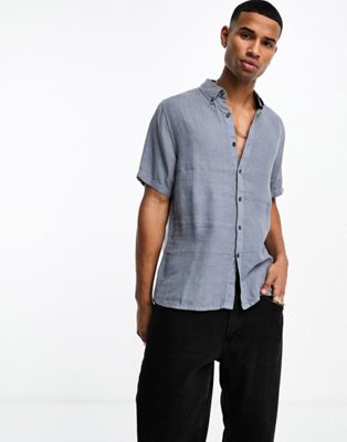 Abercrombie & Fitch short sleeve linen shirt in blue
