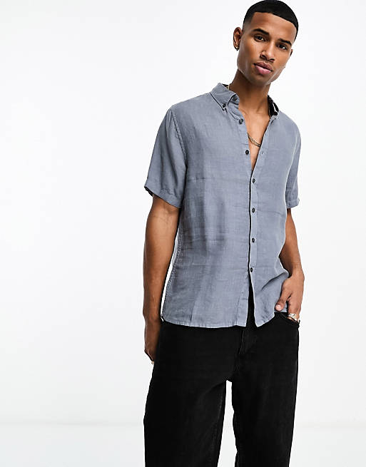 Abercrombie & Fitch short sleeve linen shirt in blue | ASOS