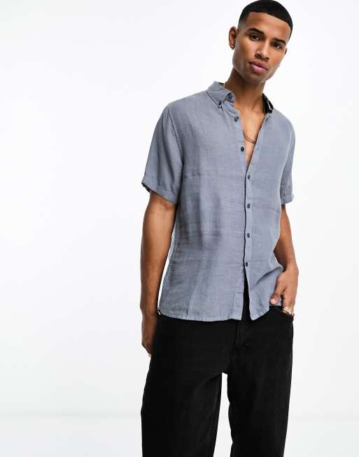 Abercrombie & Fitch short sleeve linen shirt in blue