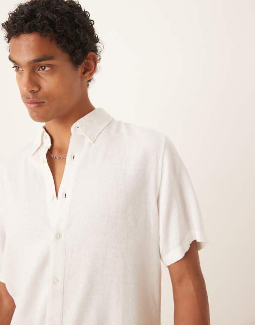 Abercrombie & Fitch short sleeve linen shirt in white, 4 of 4