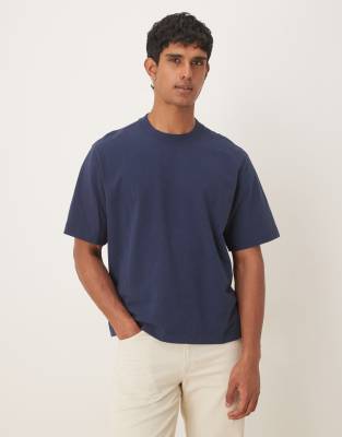 Abercrombie & Fitch Abercrombie & Fitch short sleeve premium heavyweight cropped t-shirt in navy
