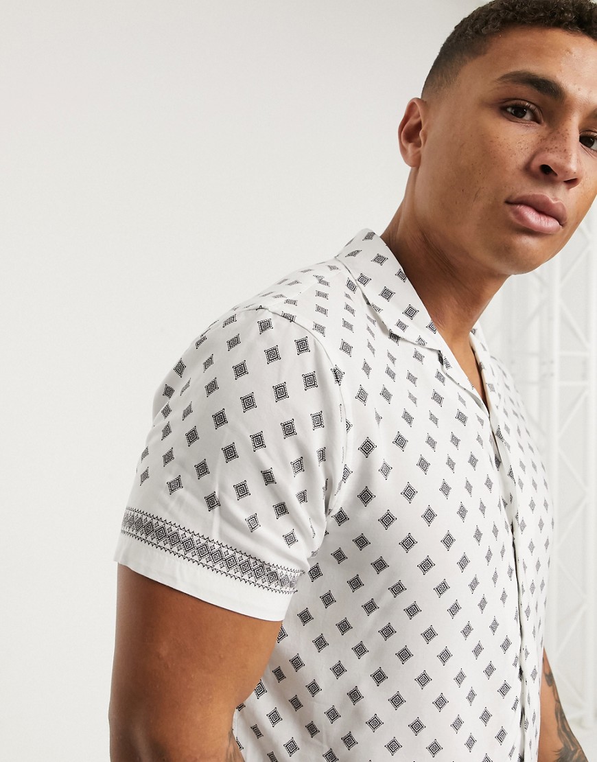 Abercrombie & Fitch short sleeve rayon resort shirt in white bandana print