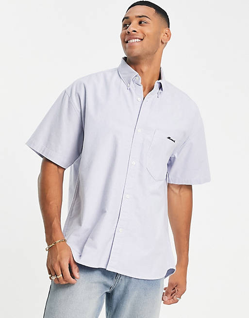 Abercrombie & Fitch short sleeve script logo oxford shirt in blue | ASOS
