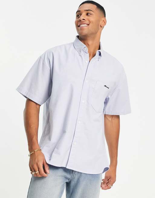 Abercrombie & Fitch short sleeve script logo oxford shirt in blue | ASOS