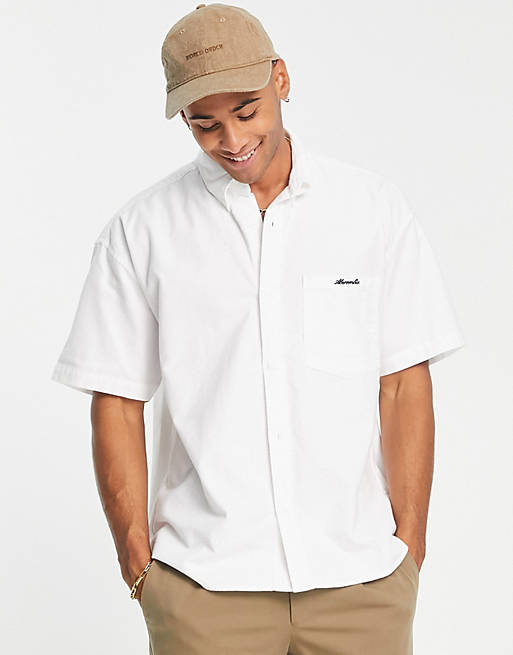 Abercrombie & Fitch short sleeve script logo oxford shirt in white | ASOS