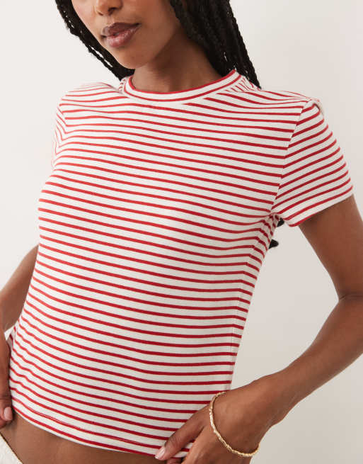 Abercrombie & Fitch short sleeve seamless baby tee in red stripe, 2 of 4
