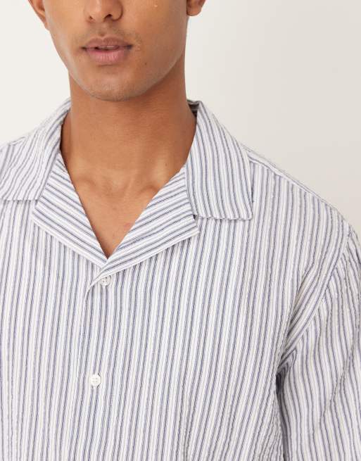 Abercrombie & Fitch short sleeve seersucker shirt in blue stripe, 5 of 5