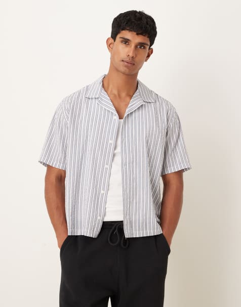 Abercrombie & Fitch short sleeve seersucker shirt in blue stripes - view 1