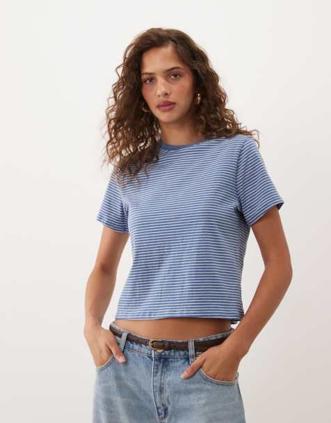 Abercrombie & Fitch short sleeve skimming t-shirt in blue and white stripe - view 1