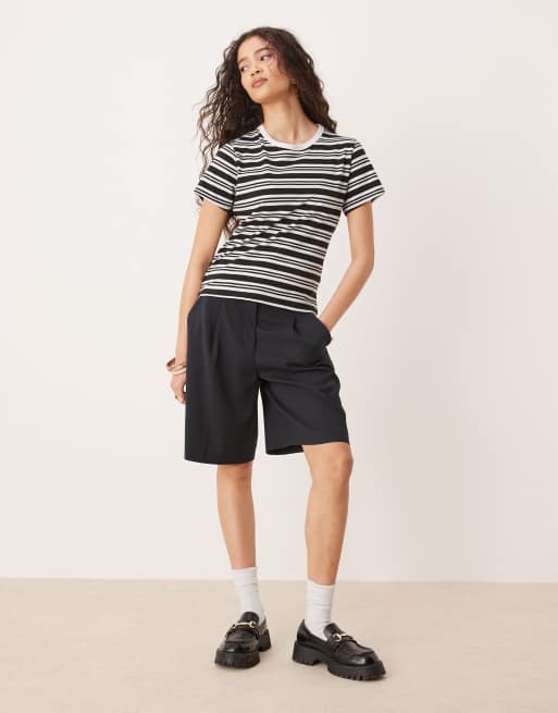 Abercrombie & Fitch short sleeve skimming tee in black stripe, 2 of 4