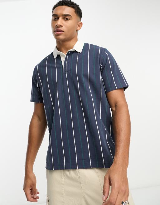 Abercrombie & Fitch short sleeve stripe rugby polo in blue | ASOS