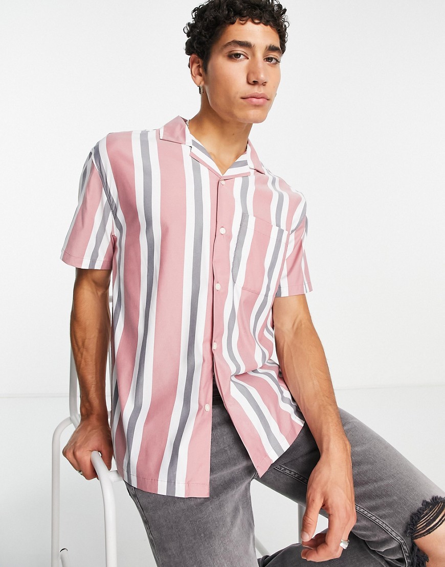 Abercrombie & Fitch Short Sleeve Summer Stripe Resort Shirt In Red