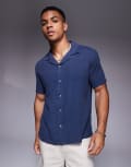 [Abercrombie & Fitch] Abercrombie & Fitch short sleeve textured linen-blend shirt in navy 2XL NAVY