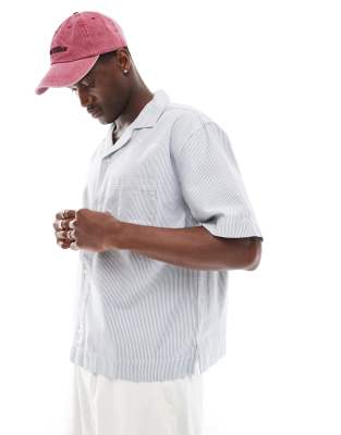 Abercrombie & Fitch Abercrombie & Fitch short sleeve workwear railroad stripe twill shirt in grey