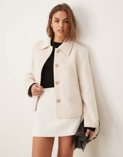 Abercrombie & Fitch short wool coat in cream - view 1