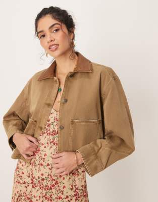 short workwear denim jacket in beige-Neutral