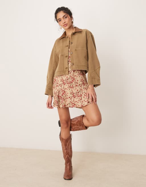 Abercrombie & Fitch short workwear denim jacket in beige | ASOS