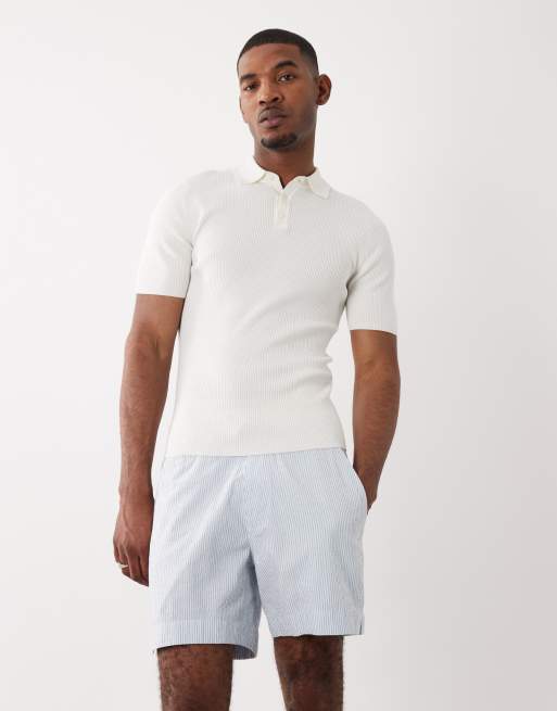 Abercrombie & Fitch – Shorts in Weiß gestreift mit elastischem Bund, 6 Zoll Schrittlänge, 2 von 5