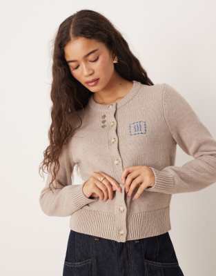Abercrombie & Fitch Shrunken Motif Cardigan In Neutral