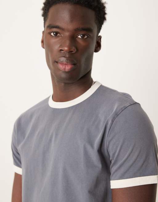 Abercombie & Fitch shrunken ringer t-shirt in washed blue