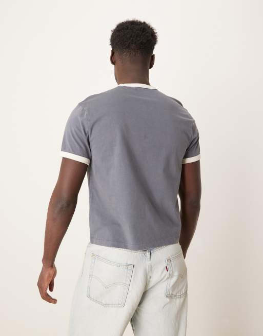 Abercombie & Fitch shrunken ringer t-shirt in washed blue