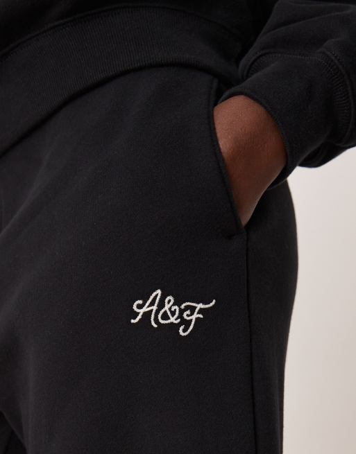 Abercrombie & Fitch side logo high rise relaxed joggers co-ord in black, 3 of 5