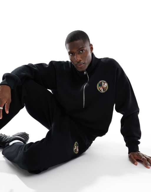 Abercrombie & Fitch ski badge oversized half zip sweatshirt in black (part of a set)