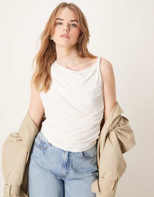 Abercrombie & Fitch - Skimming - Top drappeggiato color crema con spallina attorcigliata