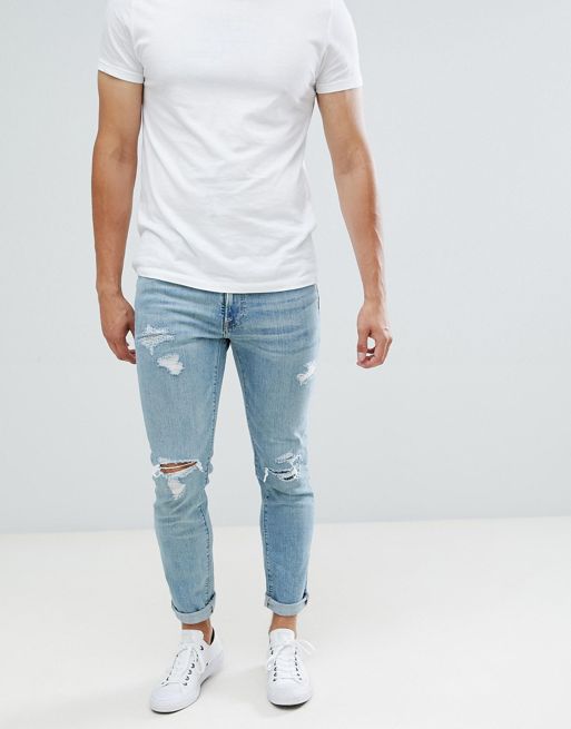 Abercrombie & Fitch skinny fit destroyed jeans in light wash | ASOS