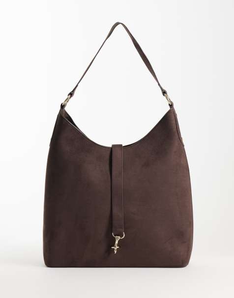 Abercrombie & Fitch skuldertaske i imiteret ruskind med hardware-detalje i brun - view 1
