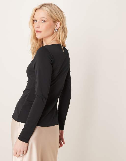 Abercrombie & Fitch slash neck asymmetric top in black
