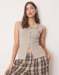 [Abercrombie & Fitch] Abercrombie & Fitch slash neck button through longline rib top in grey XS GREY