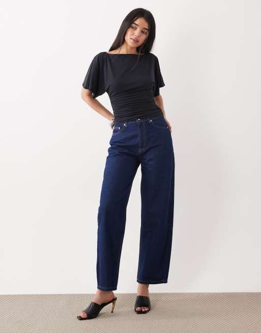 Abercrombie & Fitch slash neck flutter sleeve top in black, 2 of 4