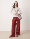 [Abercrombie & Fitch] Abercrombie & Fitch slash neck long sleeve button detail top in oatmeal-Grey M Oatmeal
