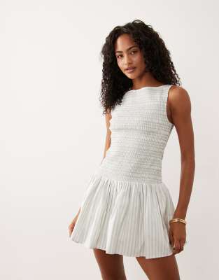Abercrombie & Fitch Slash Neck Smocked Skort Mini Dress In White