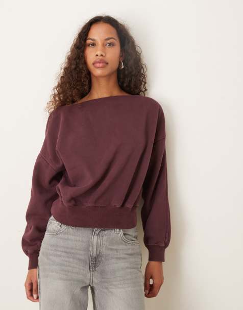 Abercrombie & Fitch slash neck sweatshirt in burgundy