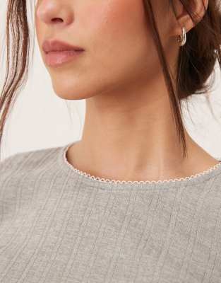 Abercrombie & Fitch Sleepwear Long Sleeve Pointelle Top In Gray