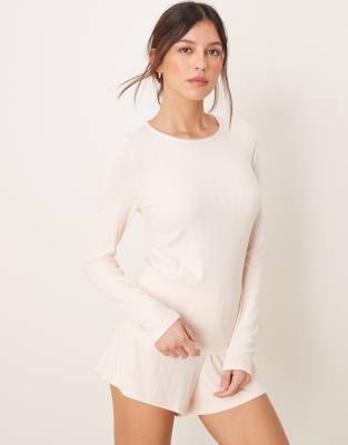 sleepwear long sleeve pointelle top in light pink - part of a set