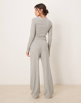 Abercrombie & Fitch Sleepwear Long Sleeve Pointelle Top In Gray