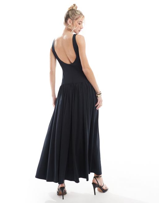 Abercrombie Fitch sleeveless drop waist midi dress in black