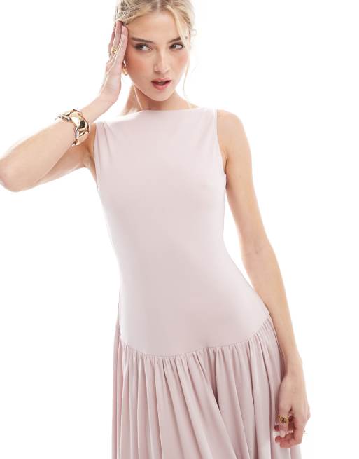 Abercrombie Fitch sleeveless drop waist midi dress in pink