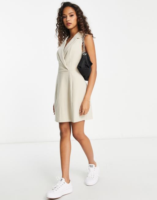 Abercrombie u0026 Fitch sleeveless fitted blazer dress in beige | ASOS