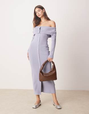 sleeveless foldover knit sweater dress in blue