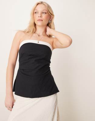 sleeveless linen mix tube top in black